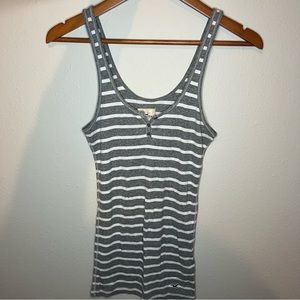 Hollister Gray & White Striped Ribbed Henley Tank Top